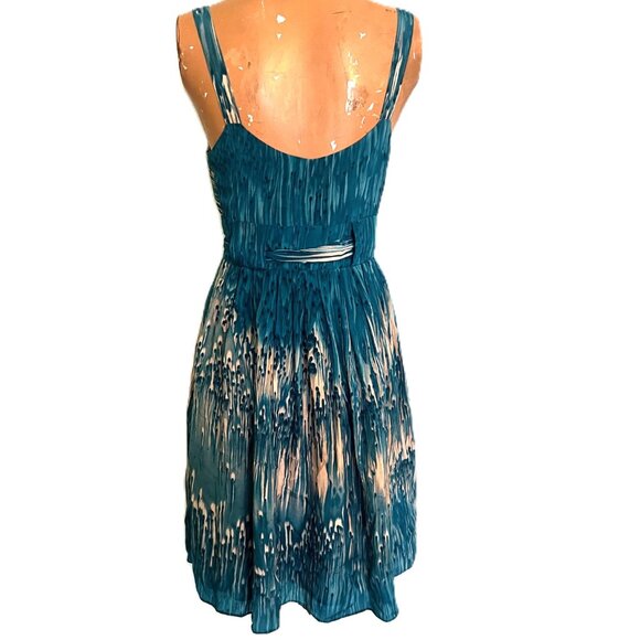 Anthropologie $168 LIL Caballo Falls Silk Dress Teal Blue Size 4 Flattering Fit - Picture 5 of 9